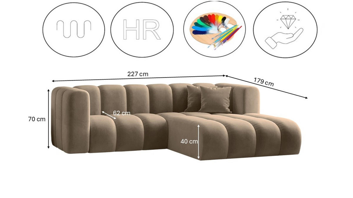 ECKSOFA L-from, Sofa Grand modular stoff Salvador Dunkelbeige Rechts - Cappuccino, Holz (227/179cm) - Kaiser Möbel