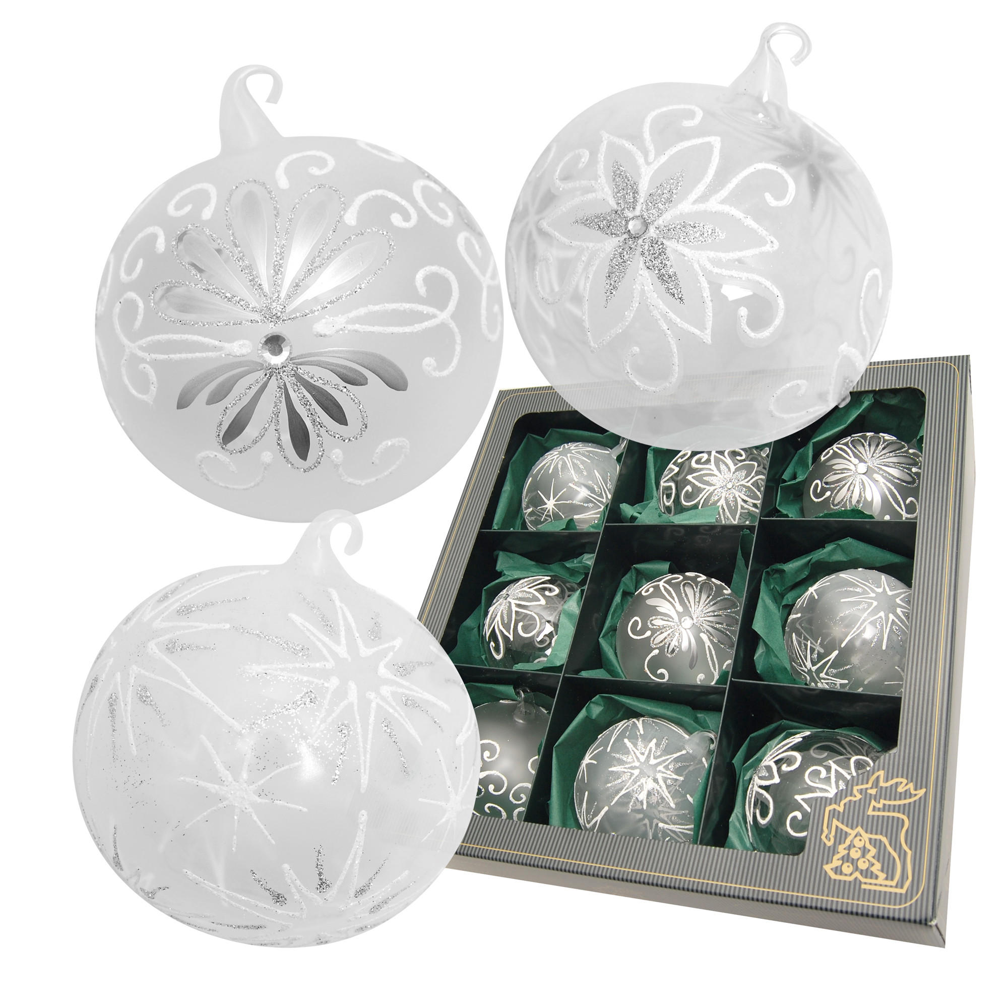 CHRISTBAUMKUGELN Set Winterpracht mit Glasöse Transparent 8cm (Glas / 9 Stk.) - Transparent, Glas (8/8/8cm) - Krebs Glas Lauscha