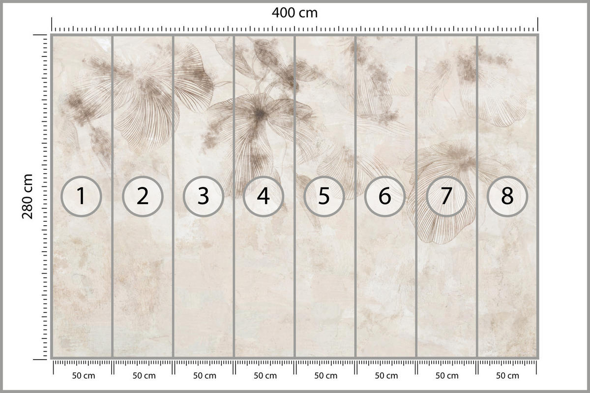FOTOTAPETE für Wohnzimmer Boho Blumen auf Beton Natur Vintage 400x280 - Beige/Braun, Papier (400/280cm) - Muralo