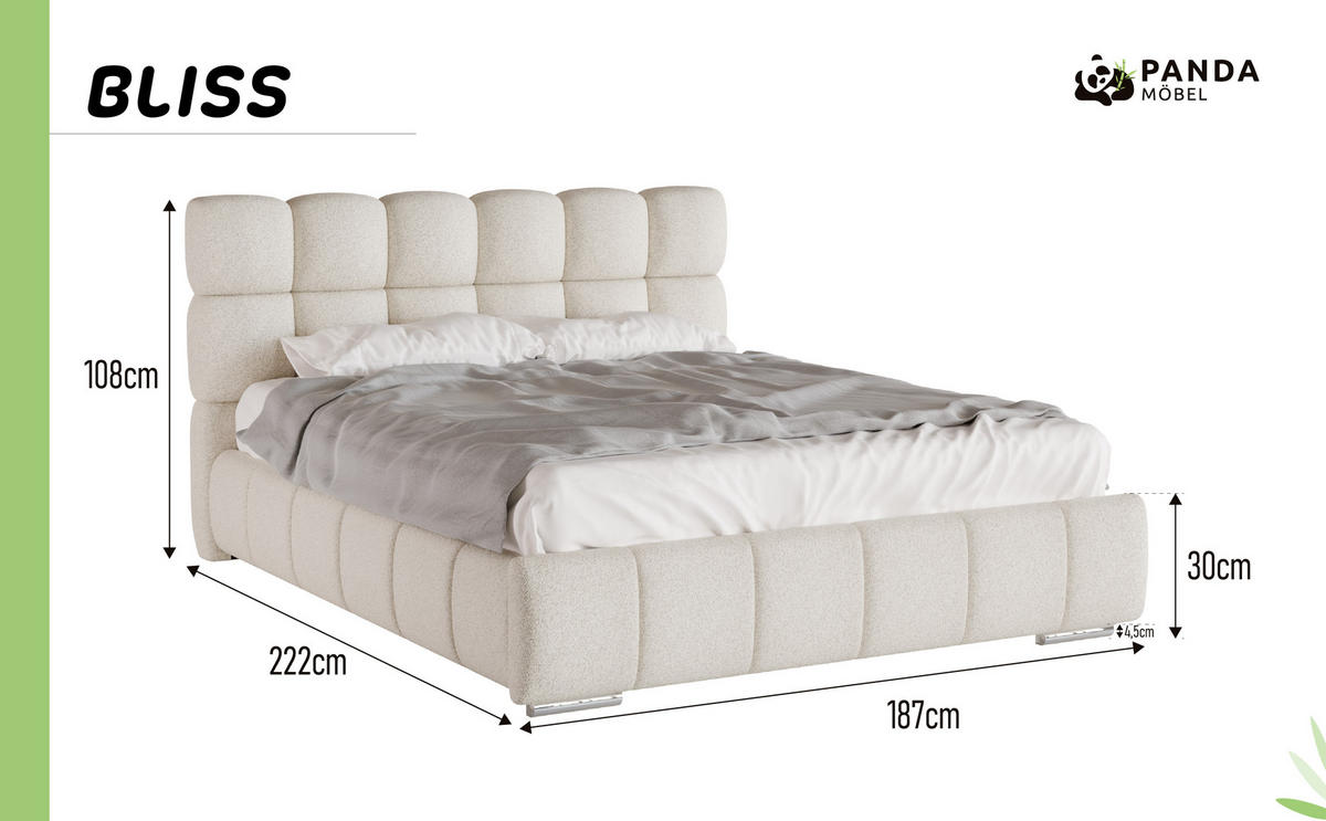 POLSTERBETT Bliss 160 x 200 cm mit Bettkasten und Lattenrost federkernmatratze 18cm - beige - Beige, Holz (160/200cm) - Panda Möbel
