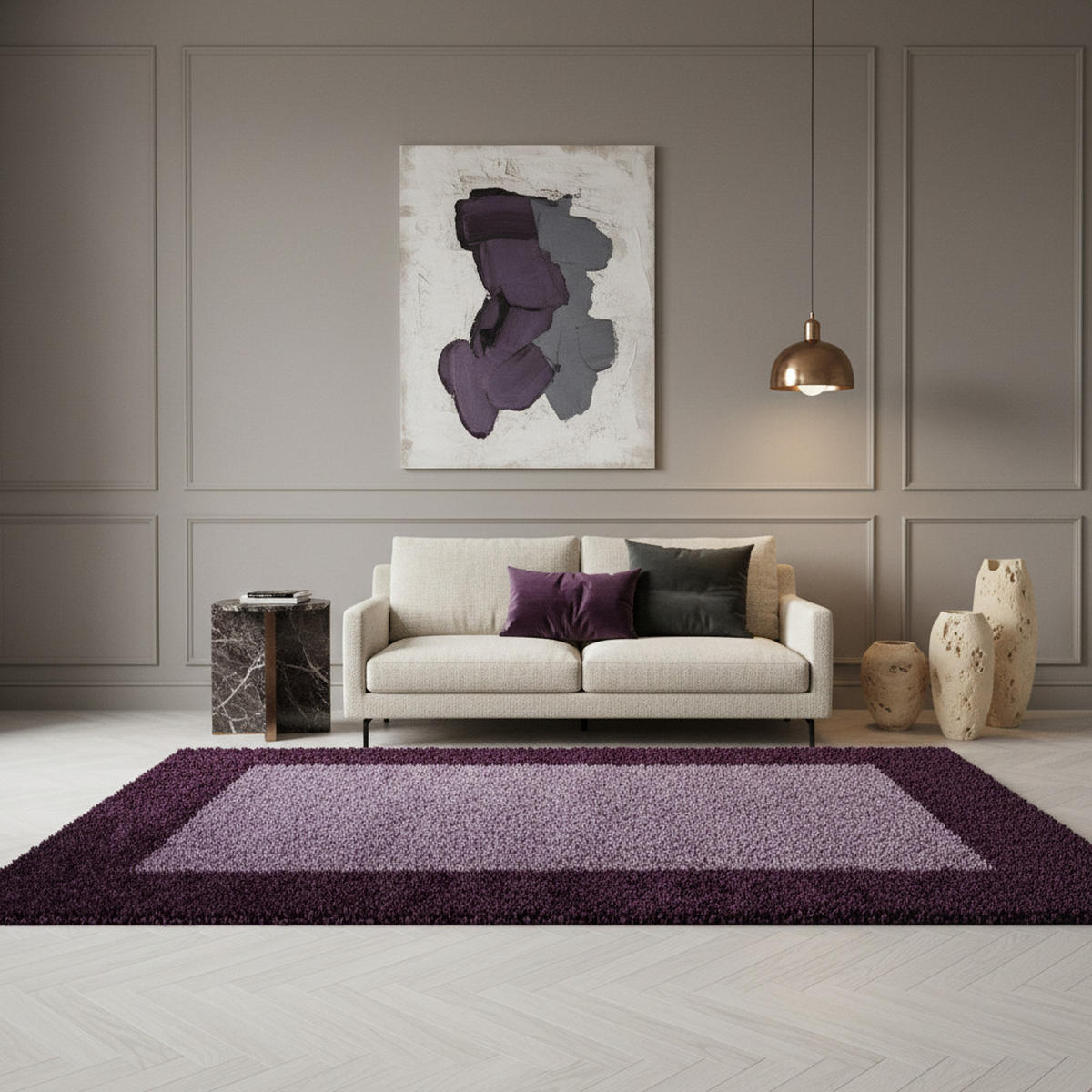 HOCHFLORTEPPICH RHEIN, mit Bordüre, Violett, 300 x 400 cm - Lila, Textil (400/300cm) - KADIMA DESIGN