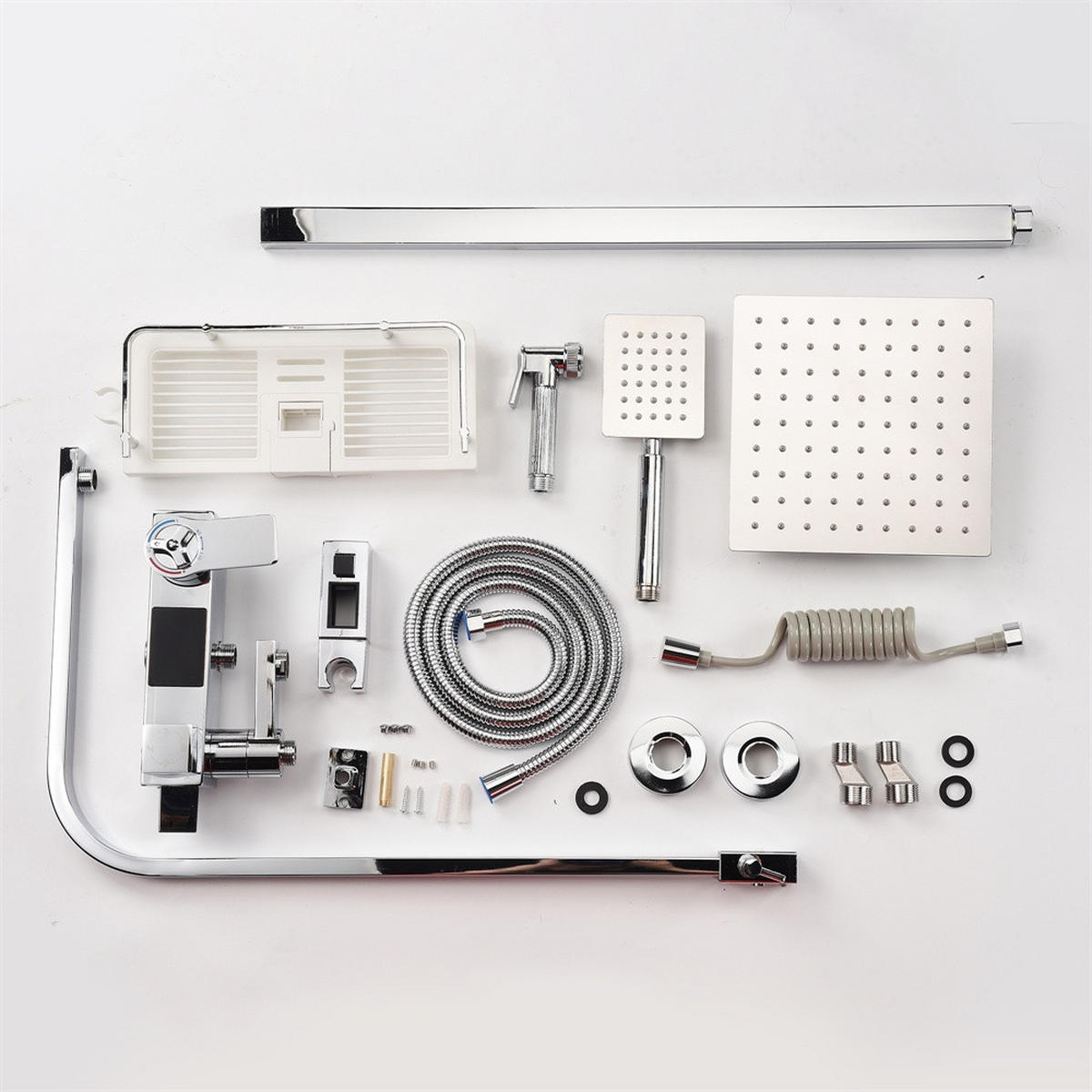 DUSCHSYSTEM Thermostat mit Digitalanzeige quadratische Regendusche ABS - Regenduschkopf mit Handbrause - Silberfarben, Metall (34/124/20cm) - DELFA