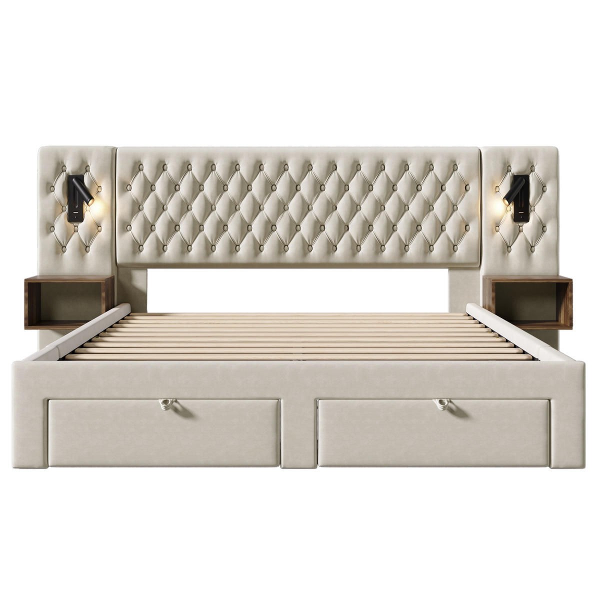 POLSTERBETT 160/200 cm in Beige mit Matratze, 4 Schubladen und USB- und Type-C-Anschlüssen - Beige, Textil (160/200cm) - Flora Grace