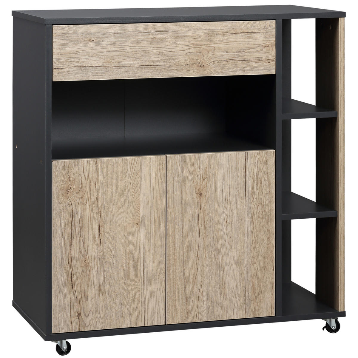 KÜCHENWAGEN, multifunktional, Schublade, Schrank, 4 Rollen, Holz/Schwarz, 80x39x86,5cm - Multicolor, Metall (80/86.5/39cm) - FORIOUS