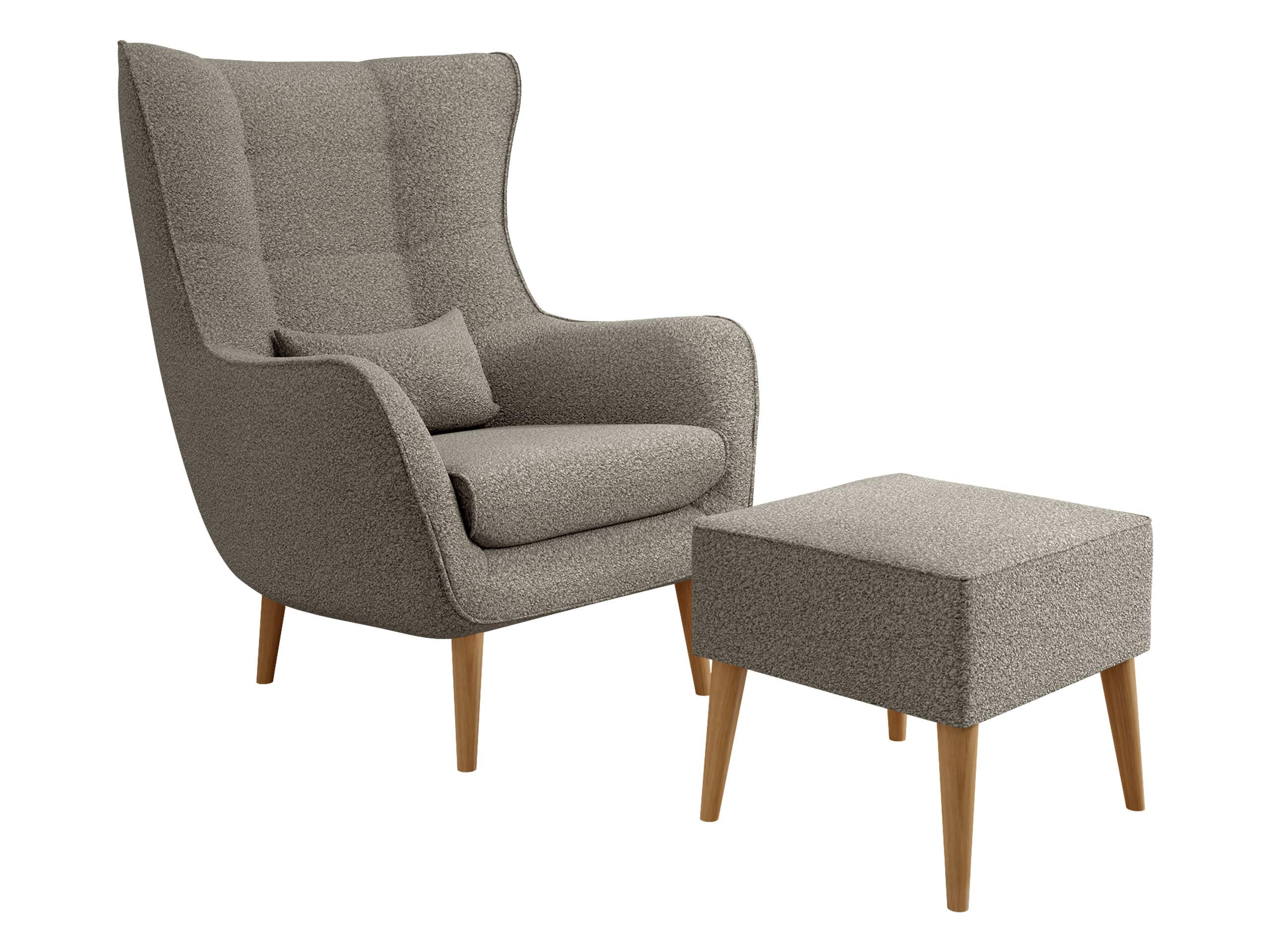 SESSEL Estjano Boucle mit Fußbank - Hellbraun/Beige, Holz/Textil (80/106/95cm) - MIRJAN24