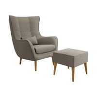 SESSEL Estjano Boucle mit Fußbank - Hellbraun/Beige, Holz/Textil (80/106/95cm) - MIRJAN24