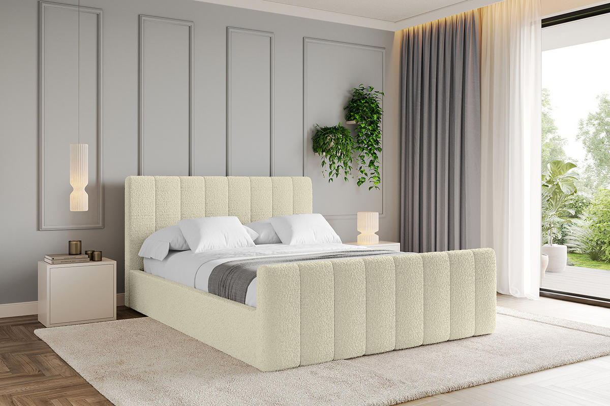 POLSTERBETT mit Bettkasten, Fußteil und Lattenrost, Boxbett mit Matratze H3/H4 - STERA-Z 140x200 Beige - Hellbraun, Holzwerkstoff/Textil (140/200cm) - ALTDECOR