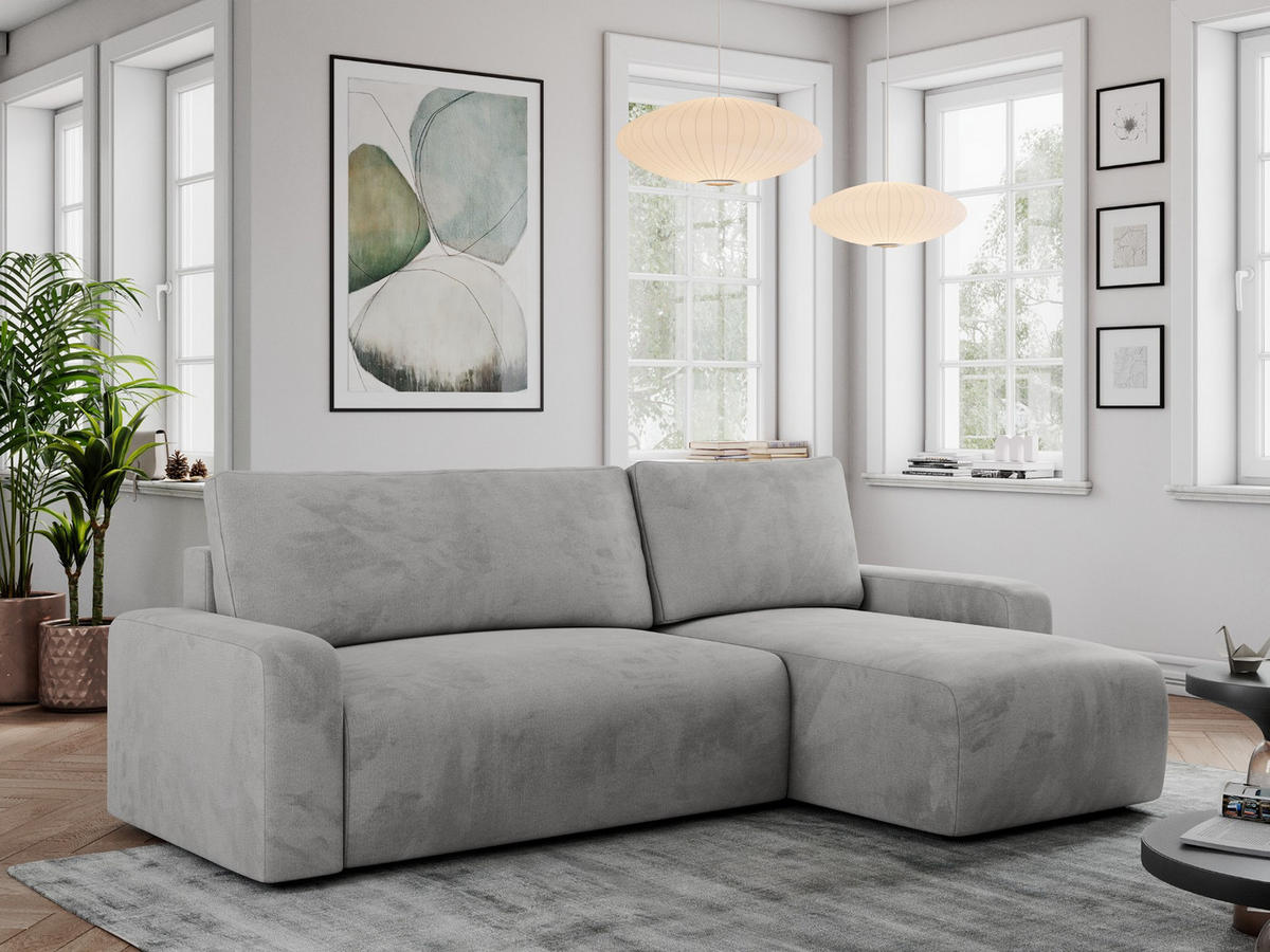 ECKSOFA ARGOS Hellgrau Velours - Hellgrau/Schwarz, Kunststoff/Textil (245/150cm) - MKS