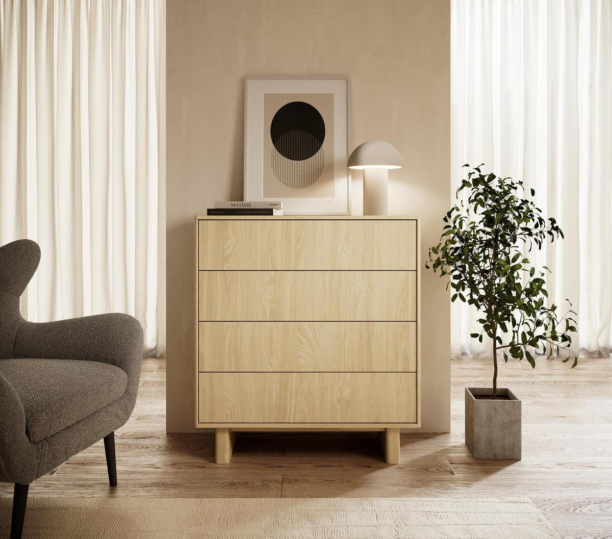 KOMMODE Buna Eiche, Schubladenkommode - Eichefarben, Holzwerkstoff (94/104/38cm) - Bettso