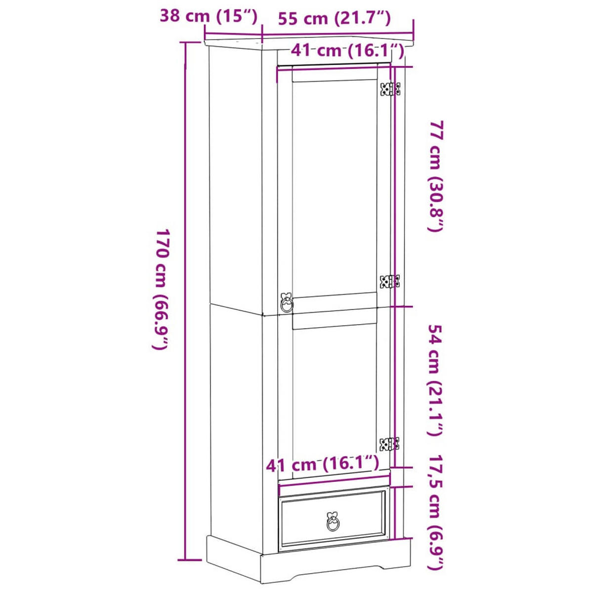 KLEIDERSCHRANK Corona 55/38/170 Cm Massivholz Kiefer - Braun, Holz (55/170/38cm) - vidaXL