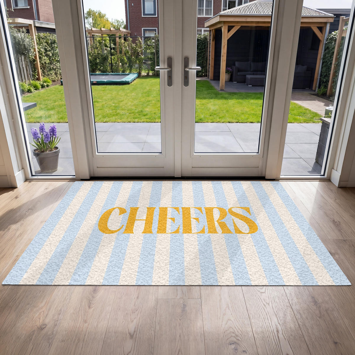 FUSSMATTE Orange – Blau – Streifen – Cheers 180x120 cm - Hellblau, Kunststoff (180/0.4cm) - MuchoWow