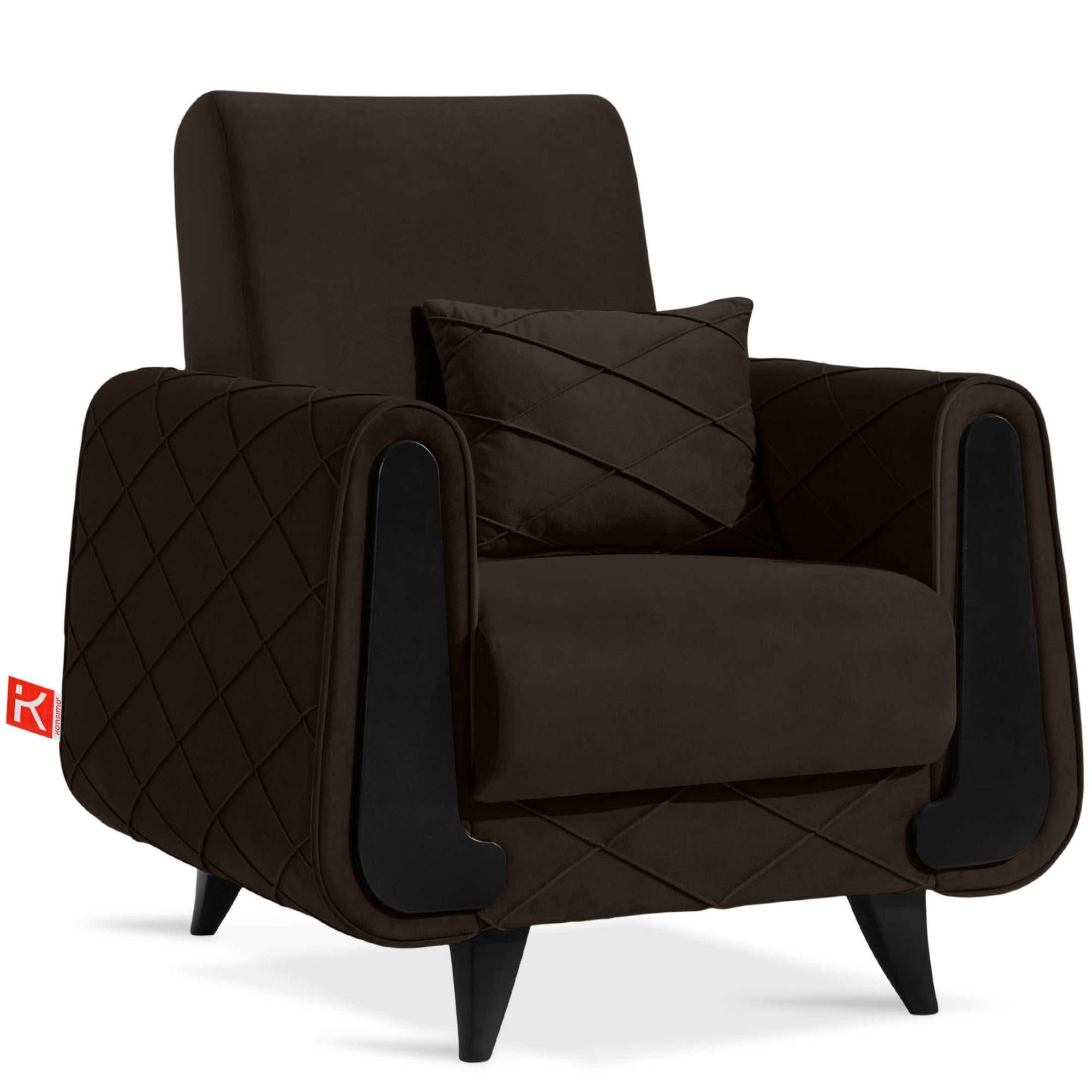 SESSEL GUSTAVO III Velours, Braun - Braun, Holz/Holzwerkstoff (83/95/92cm) - KONSIMO®