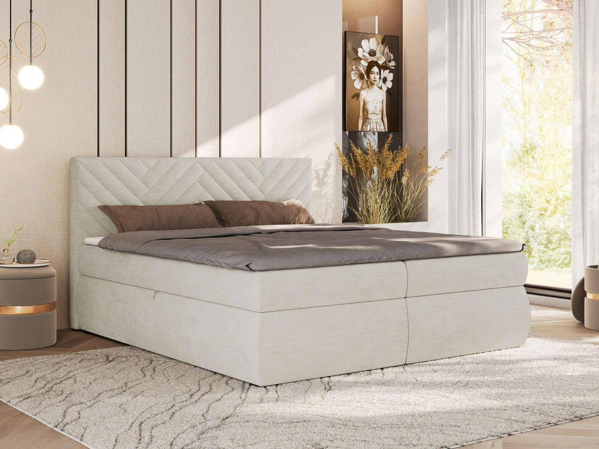 BOXBETT AVERTA 180/200 - Creme Schenille glatt - H4 - Creme, Textil (180/200cm) - MKS