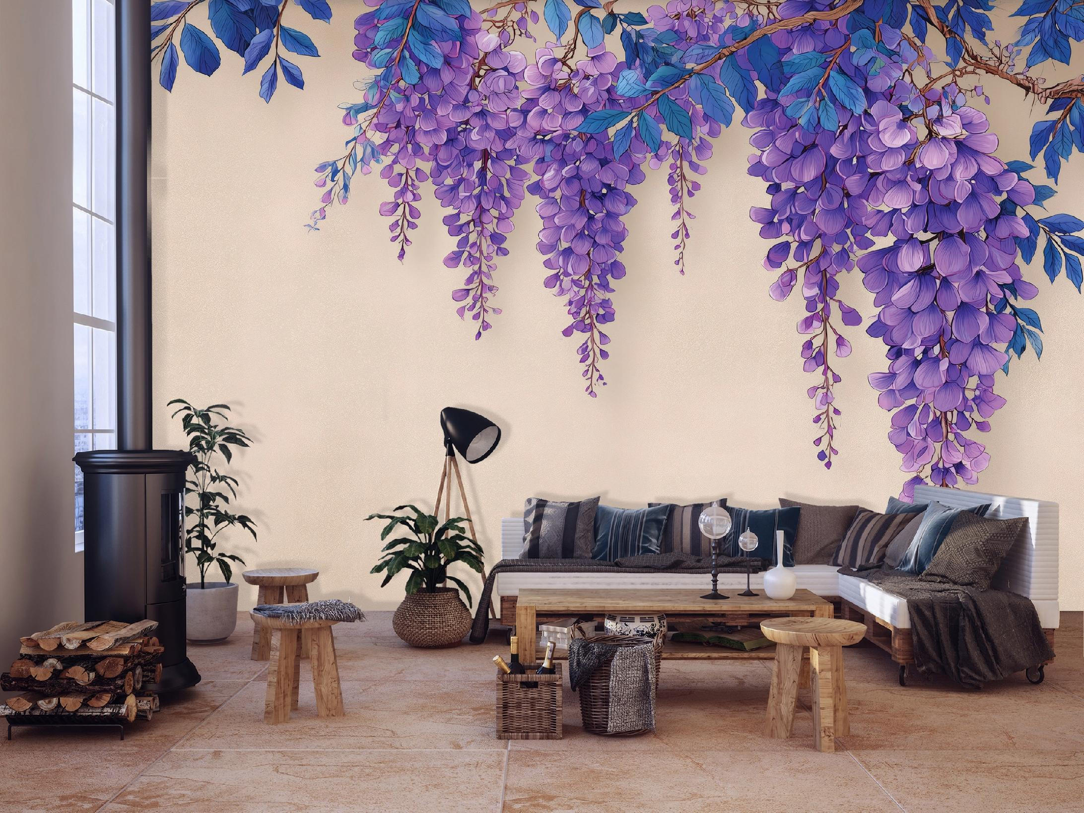 FOTOTAPETE Blumen Hängend Lila 300x210 cm - Multicolor, Papier (300/210cm) - Wallarena