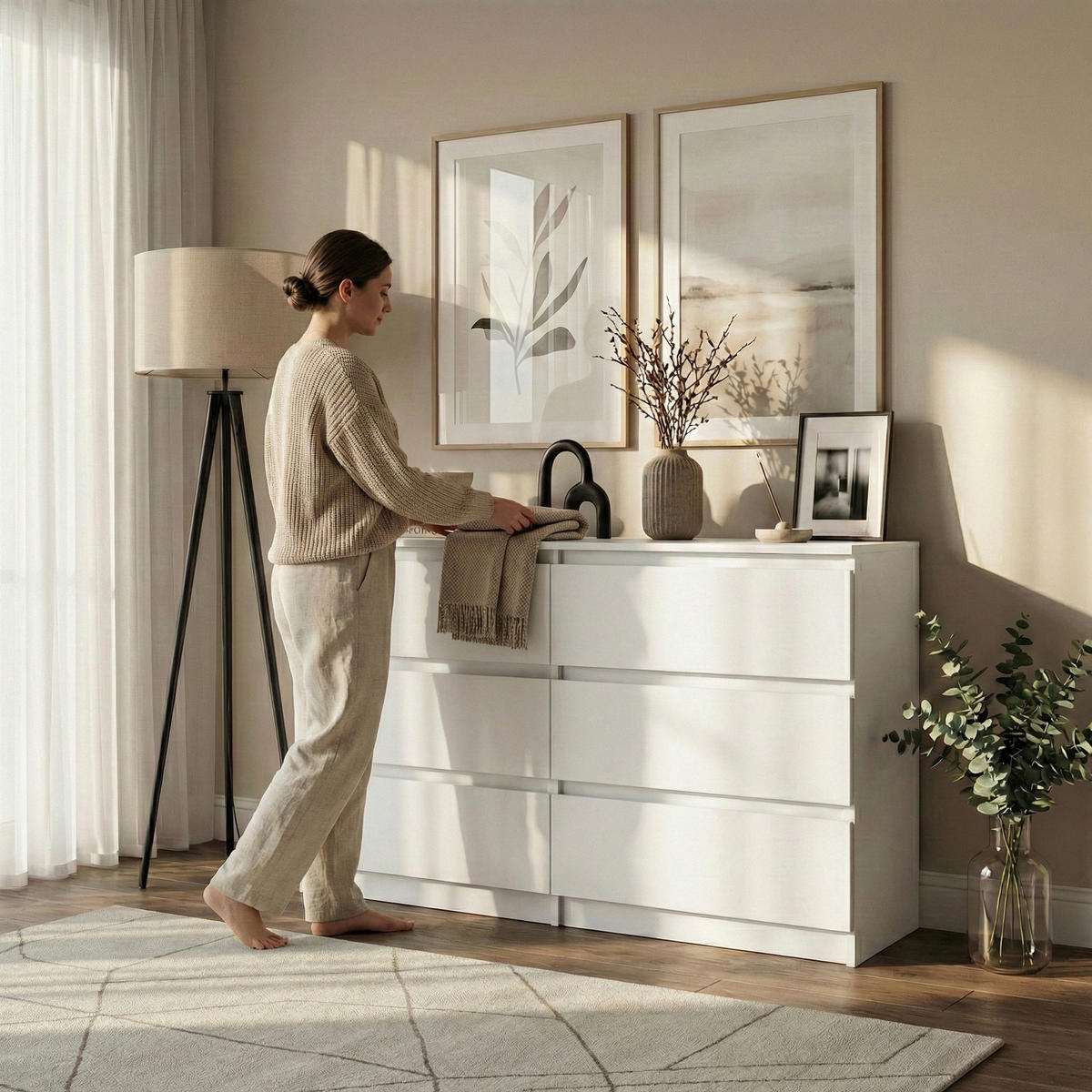 KOMMODE Lemon mit 6 Schubladen, 140 cm, Weiß matt - Weiß, Holzwerkstoff (140/78/39cm) - Beautysofa