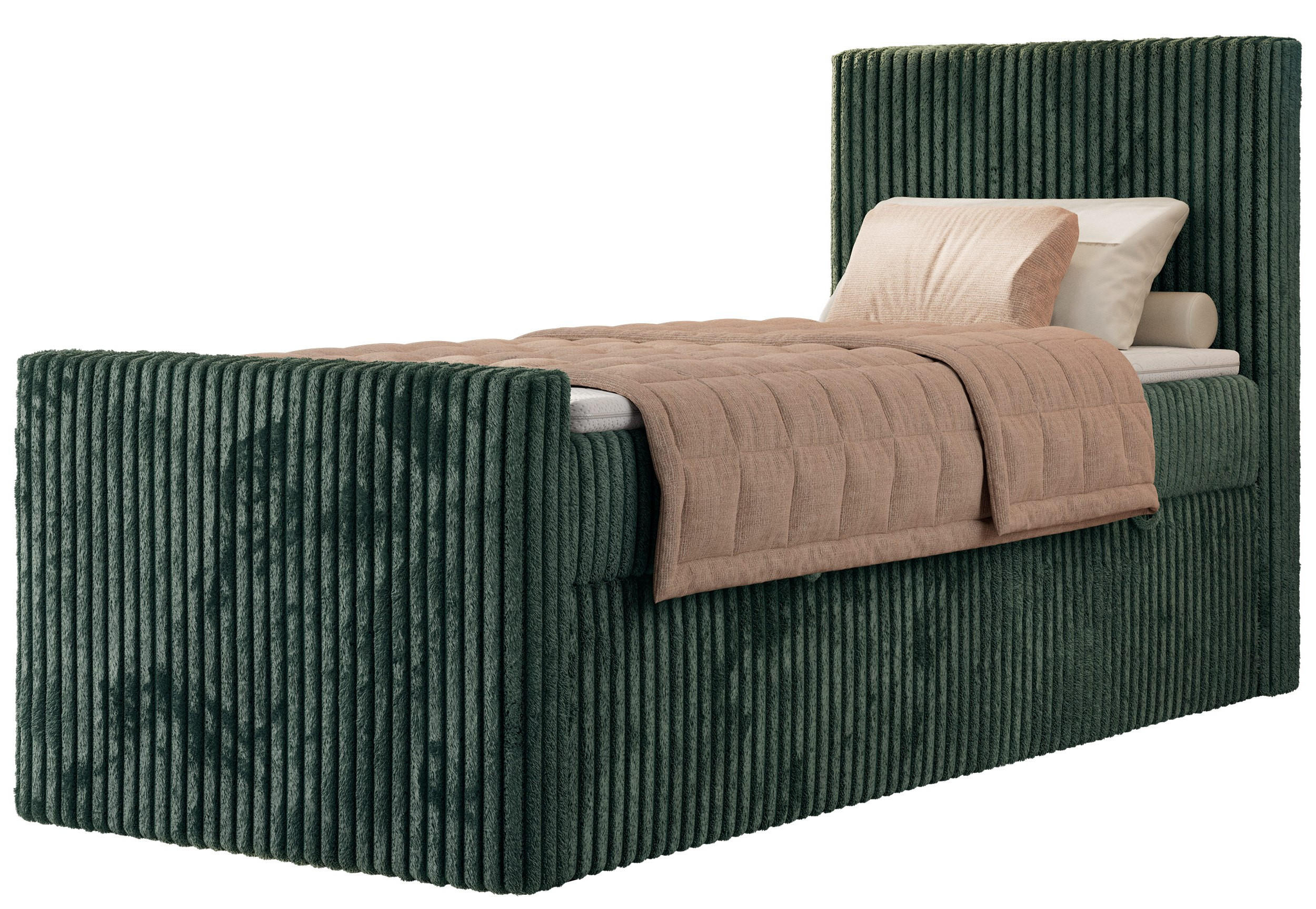 BOXBETT TILIANO DUO 90/200 - Dunkelgrün Cord - H3 - Topper Visco - Rechts Seite - Dunkelgrün, Textil (90/200cm) - MKS