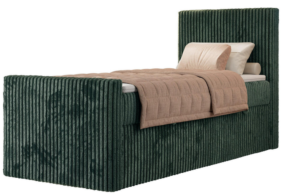 BOXBETT TILIANO DUO 90/200 - Dunkelgrün Cord - H4 - Topper Visco - Rechts Seite - Dunkelgrün, Textil (90/200cm) - MKS