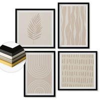 WANDBILDER 4er-Set - 50x50 cm & 40x60 cm Schwarzer Rahmen - Beige Pflanzenmuster - Schwarz, Kunststoff (50/50cm) - ArtPrintCave