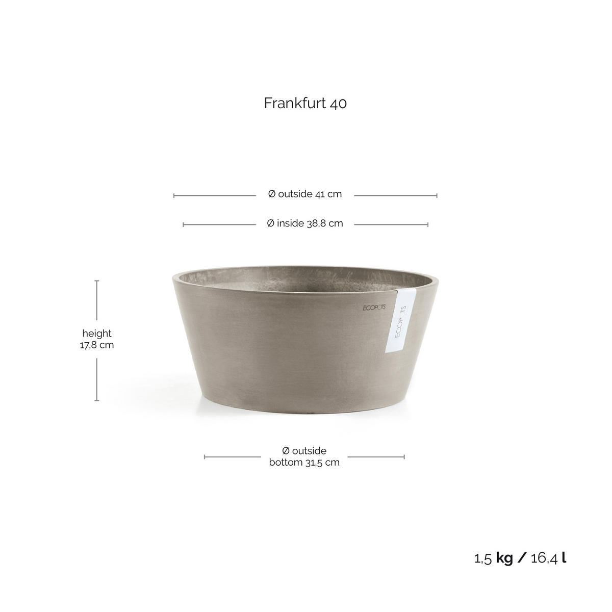 BLUMENTOPF Frankfurt 50/25,7 cm Taupe - Taupe, Kunststoff (41/17.8cm) - Ecopots