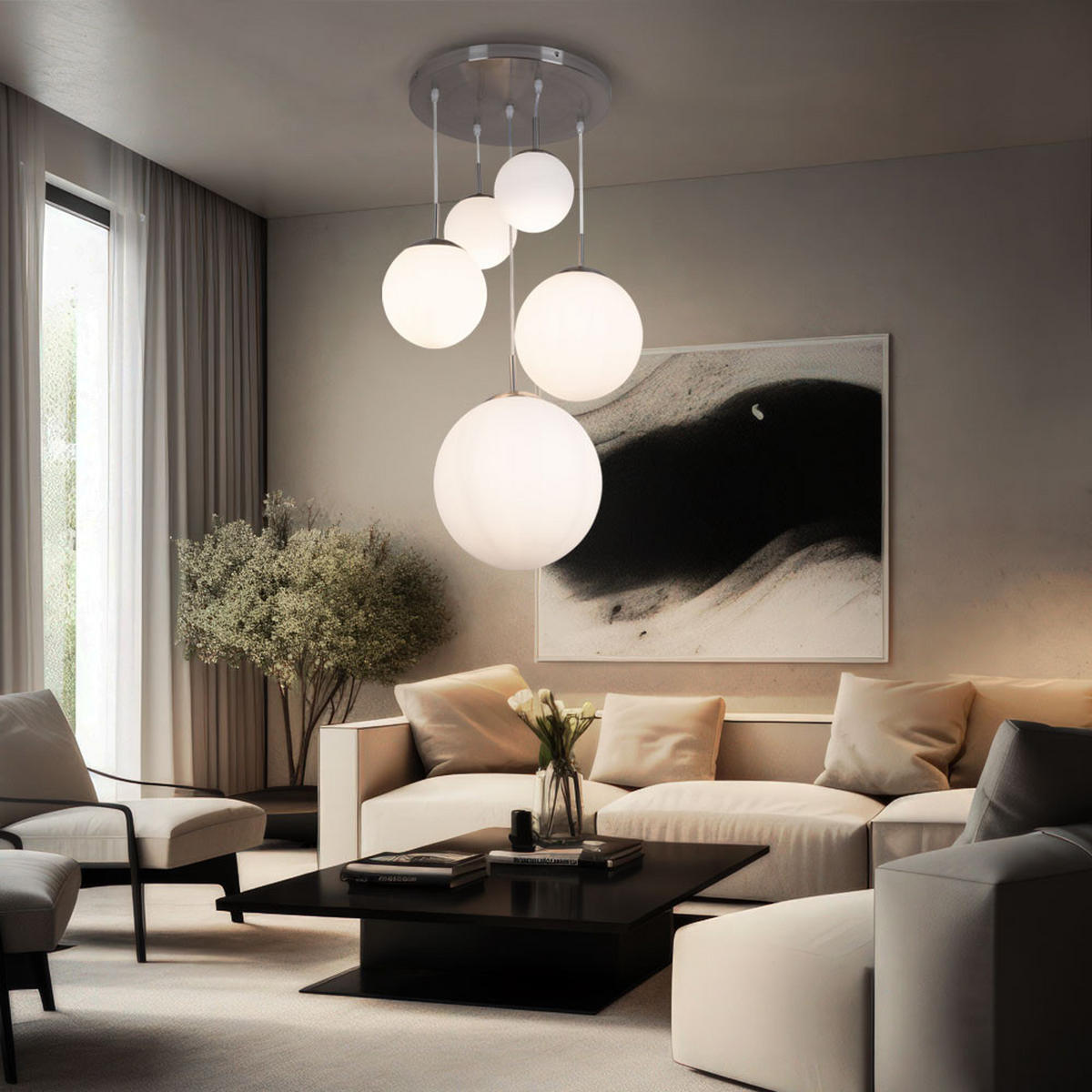 LED HÄNGELEUCHTE BALLO Metall Weiß - Weiß, Metall (50/50/90cm) - Globo Lighting