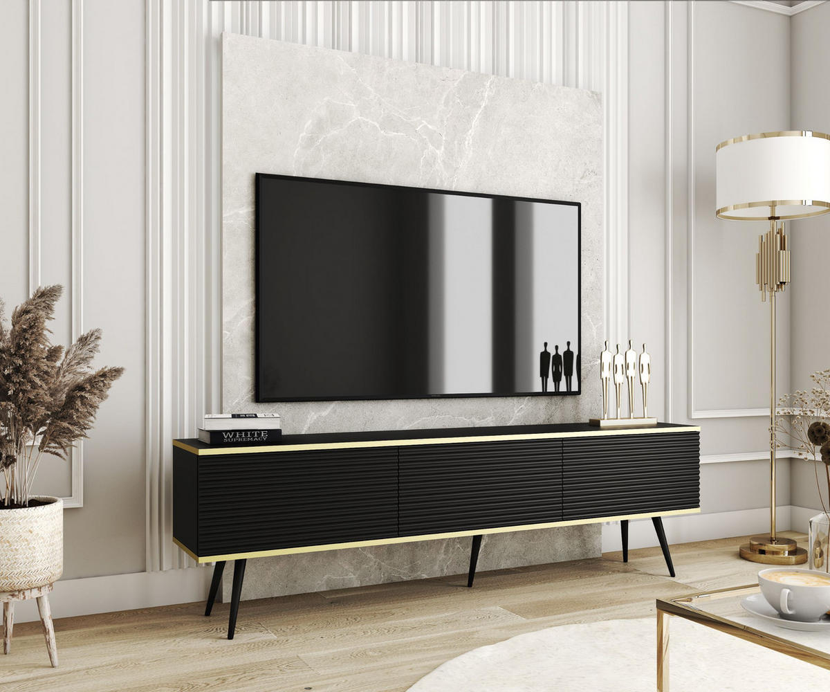 TV-SCHRANK Oris Schwarz matt mit schwarzen Beinen Glamour Style 175 cm - Schwarz, Holzwerkstoff/Metall (175/53/32cm) - Meble Lindner