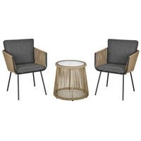 SITZGRUPPE, 3-tlg. Rattan Gartenmöbel-Set, Gartengarnitur mit 2 Gartenstühle - Grau, Kunststoff - Outsunny