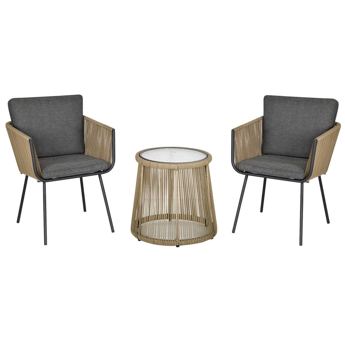 SITZGRUPPE, 3-tlg. Rattan Gartenmöbel-Set, Gartengarnitur mit 2 Gartenstühle - Grau, Kunststoff - Outsunny