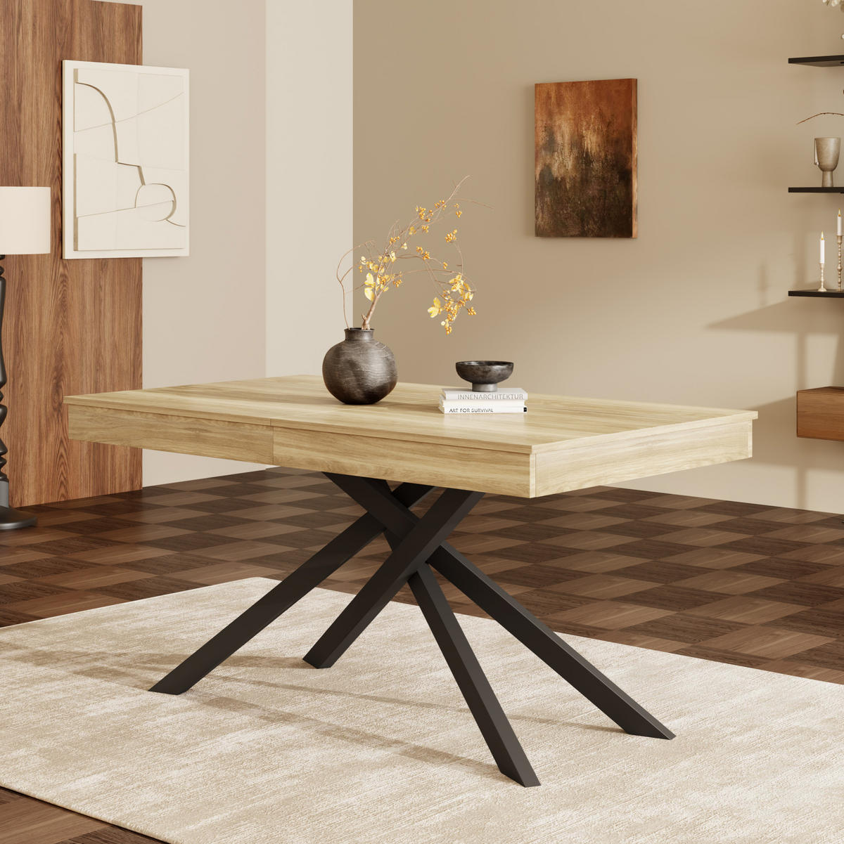 ESSTISCH 140/180/80 cm in Eichefarben aus MDF, ausziehbar für 6 bis 8 Personen - Eichefarben, Holzwerkstoff (180/80/76cm) - Flora Grace