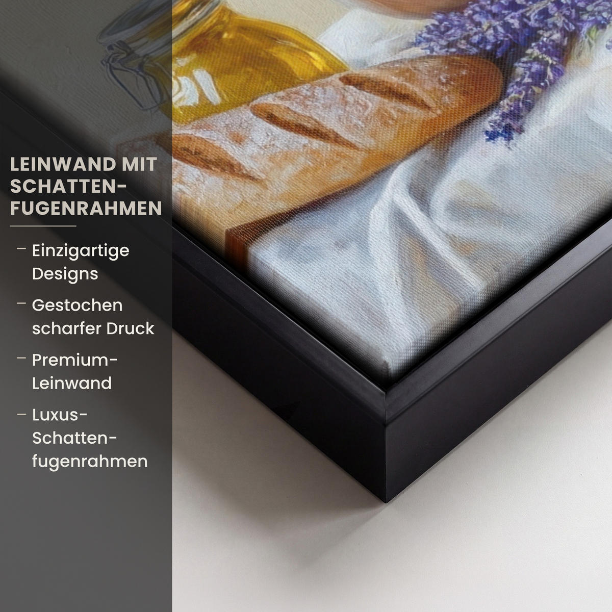 LEINWAND Bilder mit Rahmen - Lavendel - Brot - Stilleben - 30x40 - Flieder, Textil (30/40cm) - MuchoWow