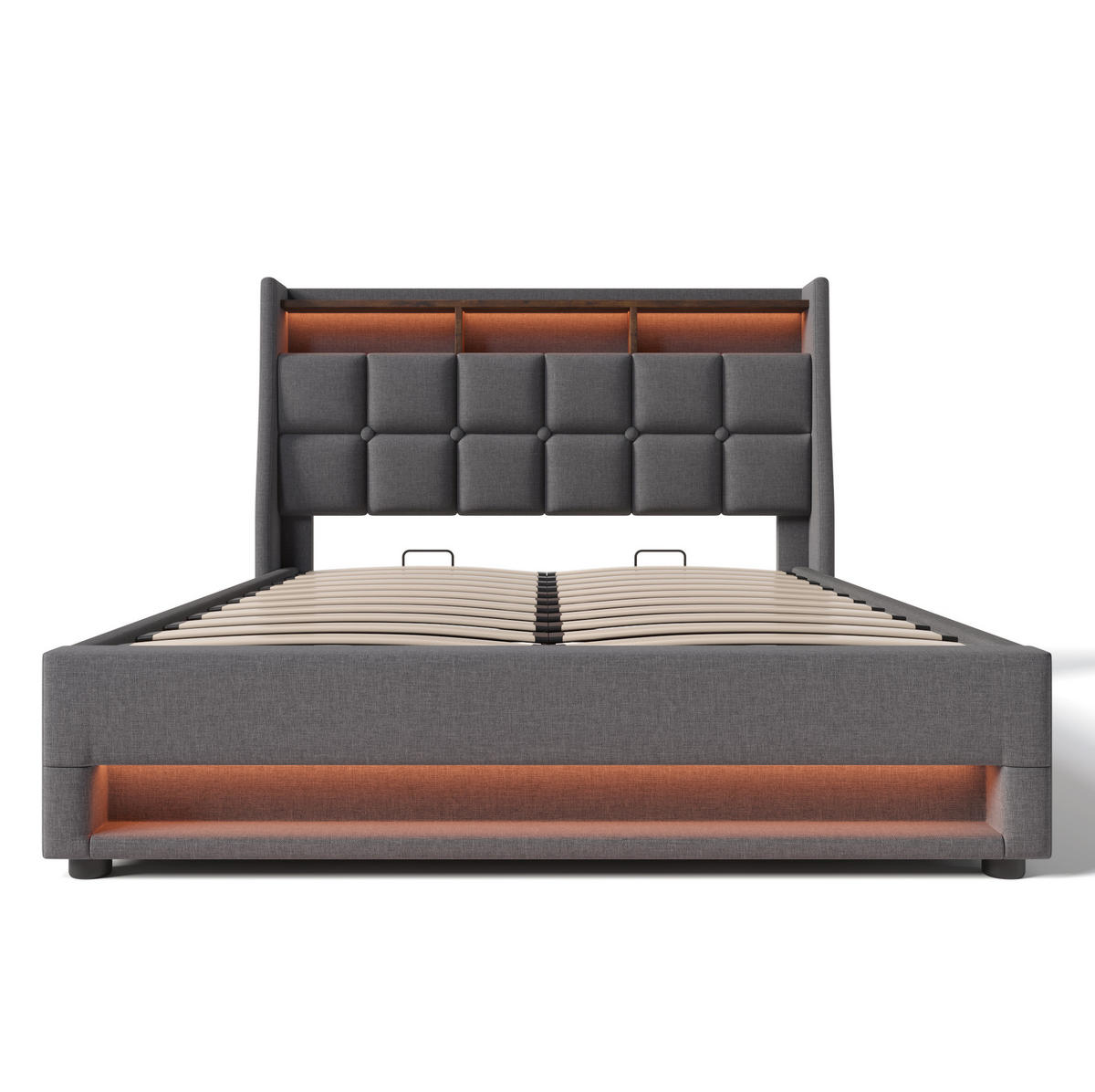 ČALÚNENÁ posteľ 185/210/117 cm sivá, s LED osvetlením, USB a úložným priestorom - sivá, textil (180/200cm) - BEAOK