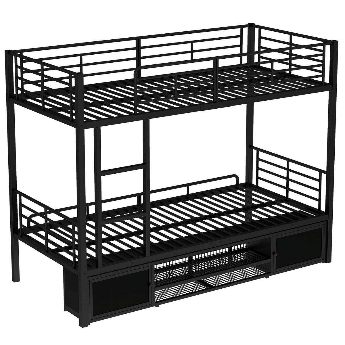 ETAGENBETT mit Schuhablage 90x200 cm Metall Schwarz - Schwarz, Metall (90/200cm) - Meubliv