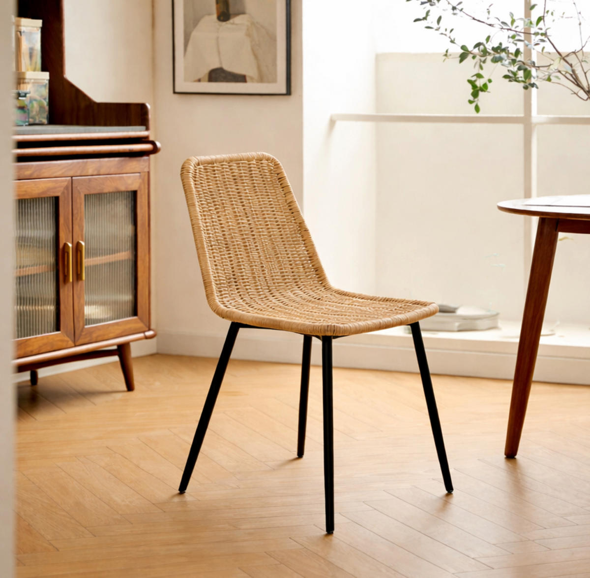 STUHL 4er-Set Rattan Braun - Braun, Metall (43/83/47cm) - Nordlys