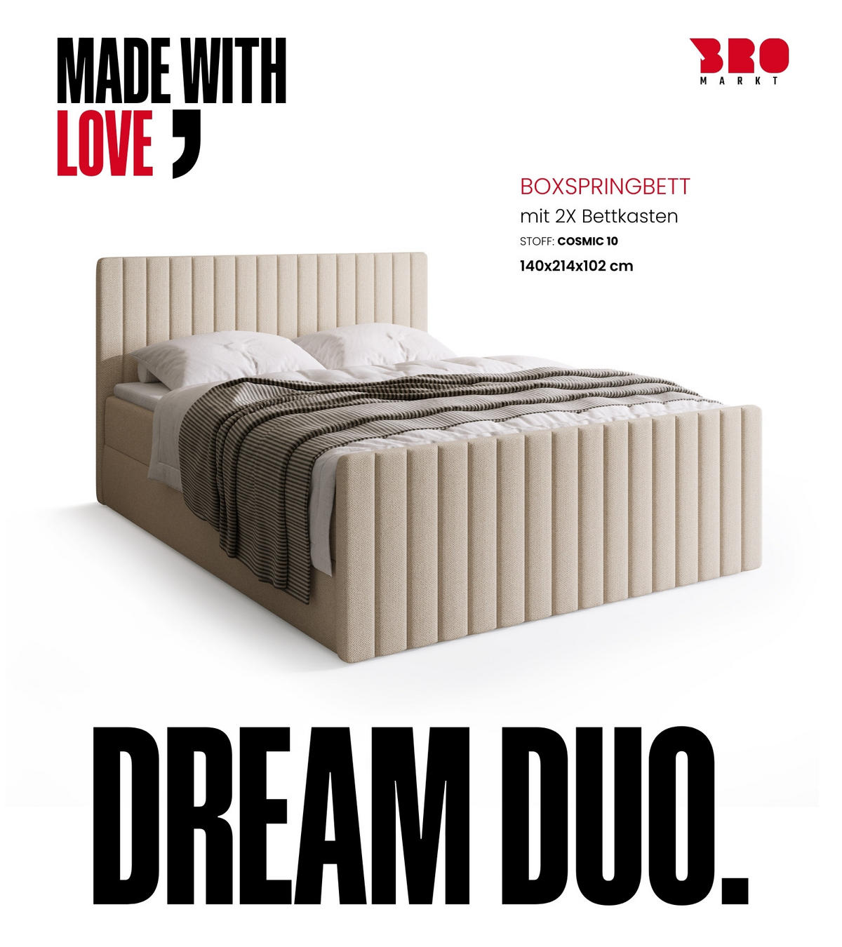 BOXSPRINGBETT Dream Duo mit Topper 140/200 Beige - Beige, Kunststoff (140/200cm) - Bromarkt