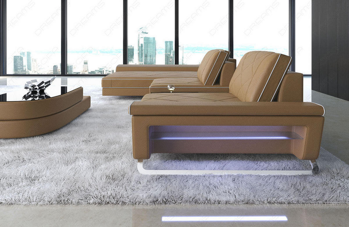 LEDERSOFA Bari L - Beige, Leder (197/369cm) - Sofa Dreams