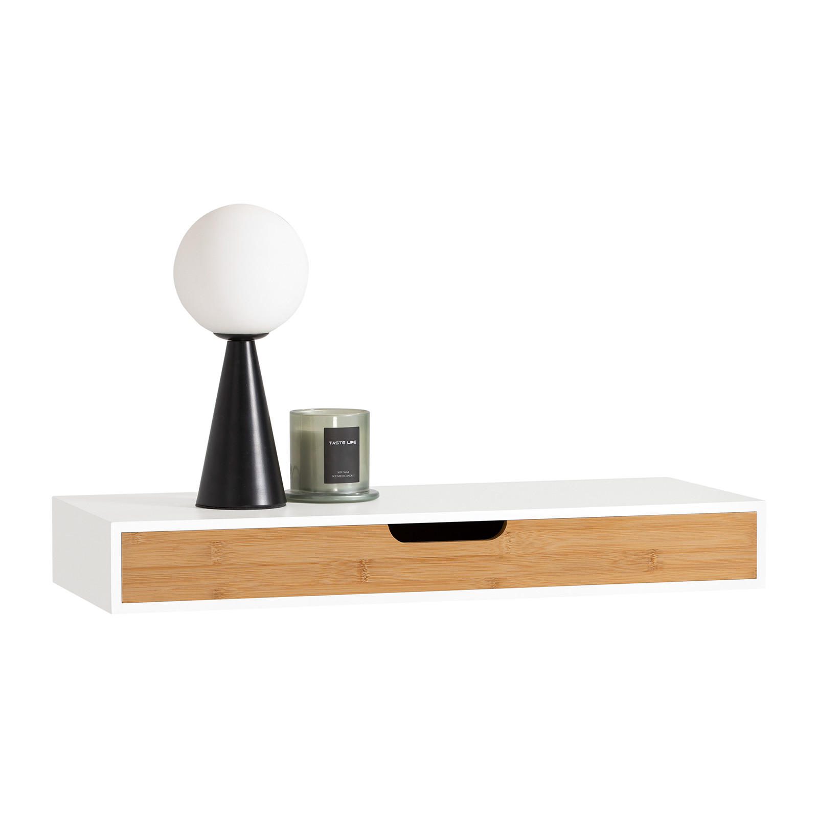 WANDREGAL mit Schublade Bambus Weiß-Natur 60x24x8cm - Weiß/Naturfarben, Holzwerkstoff (60/8/25cm) - SoBuy