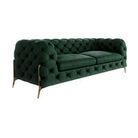 CHESTERFIELD-SOFA 3-Sitzer Lexi Flasche Grün Samt - Smaragdgrün/Goldfarben, Holz/Textil (225/75/100cm) - S-Style Möbel