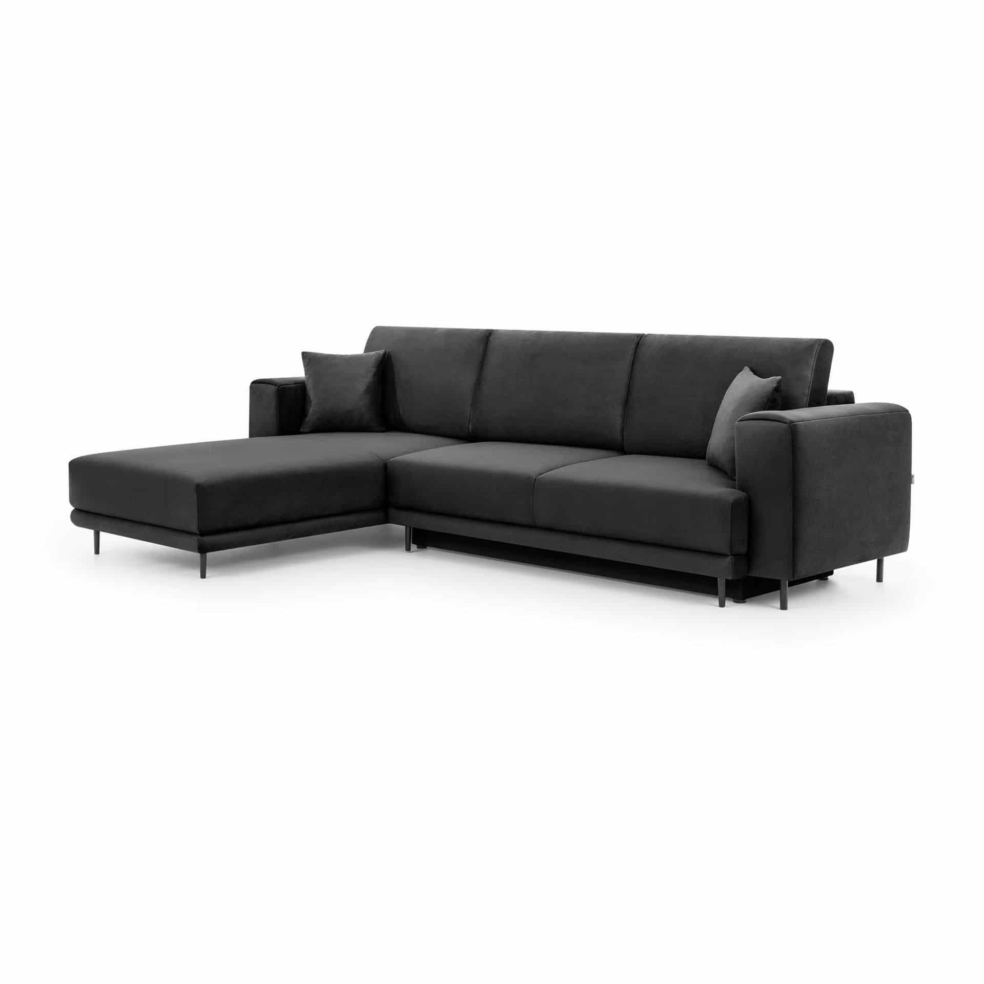 ECKSOFA mit Schlaffunktion und Bettkasten, Loco-Stoff - Dunkelgrau/Schwarz, Textil/Metall (289/190cm) - Eltap