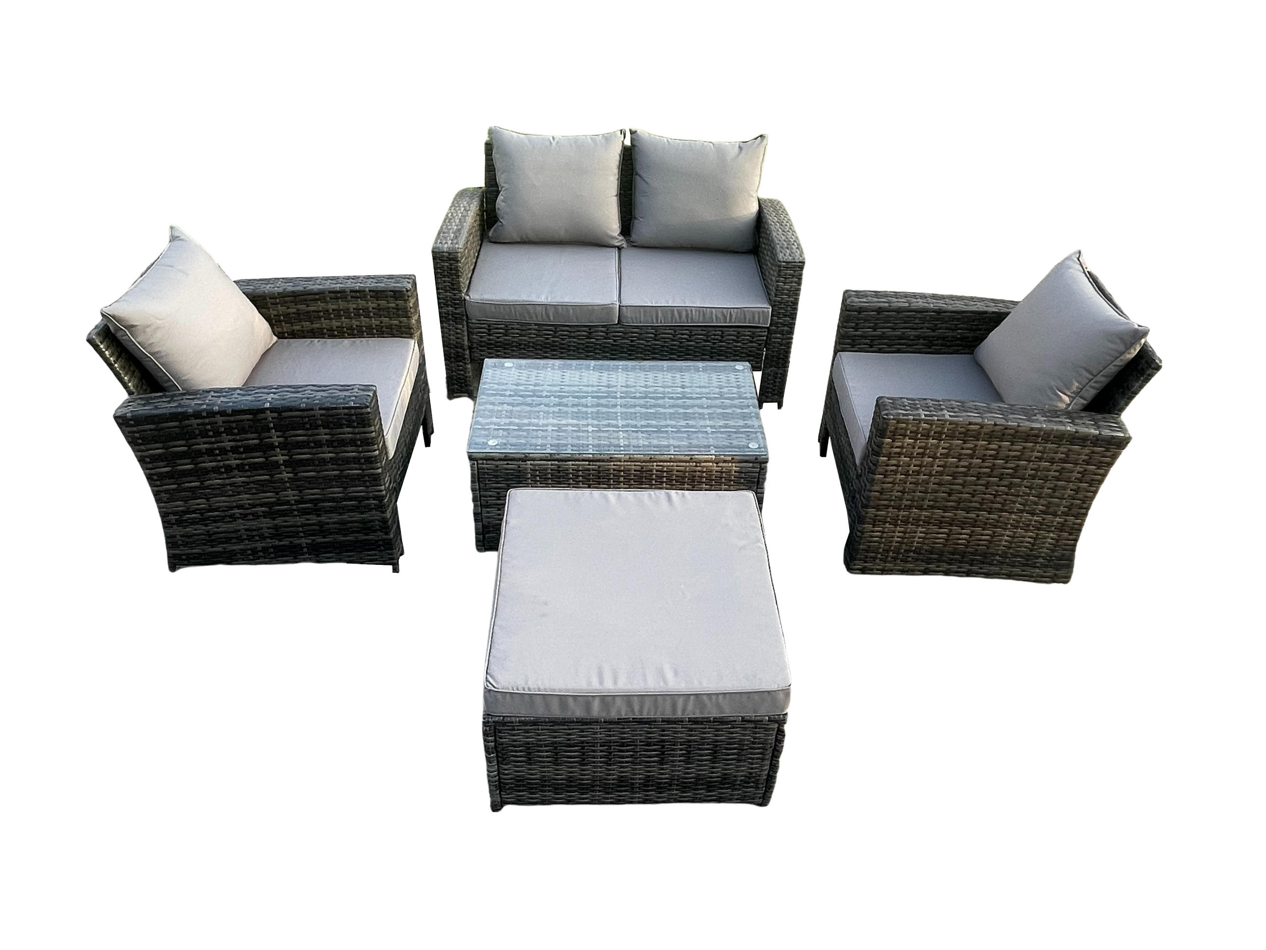 GARTENGARNITUR Polyrattan Dunkelgrau 9-Sitzer - Dunkelgrau, Metall - Fimous