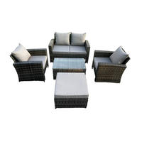 GARTENGARNITUR Polyrattan Dunkelgrau 9-Sitzer - Dunkelgrau, Metall - Fimous