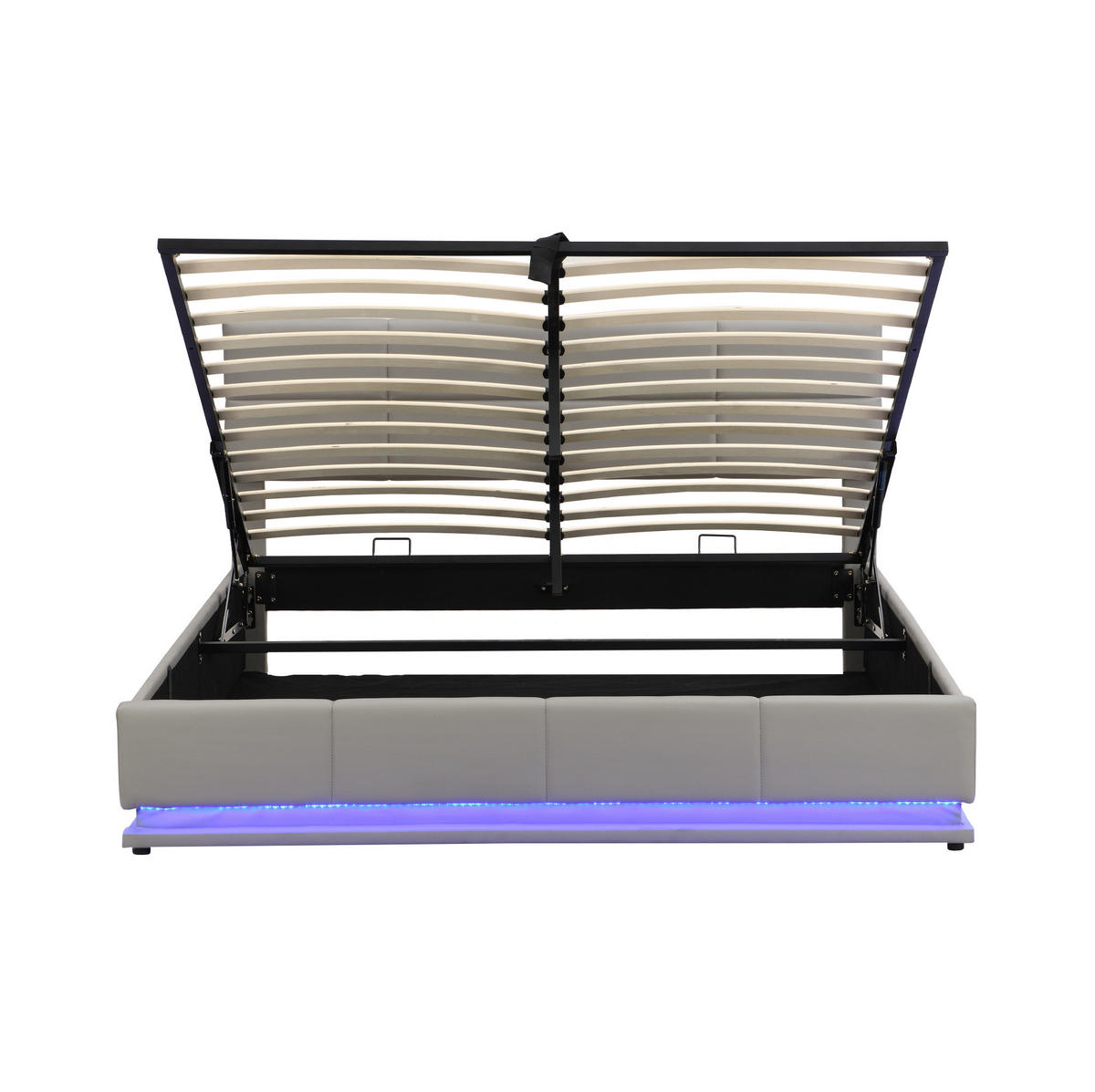 POLSTERBETT 180/200 cm mit LED-Beleuchtung und hydraulischem Bettkasten in Hellgrau - Grau, Kunststoff (180/200cm) - OKWISH
