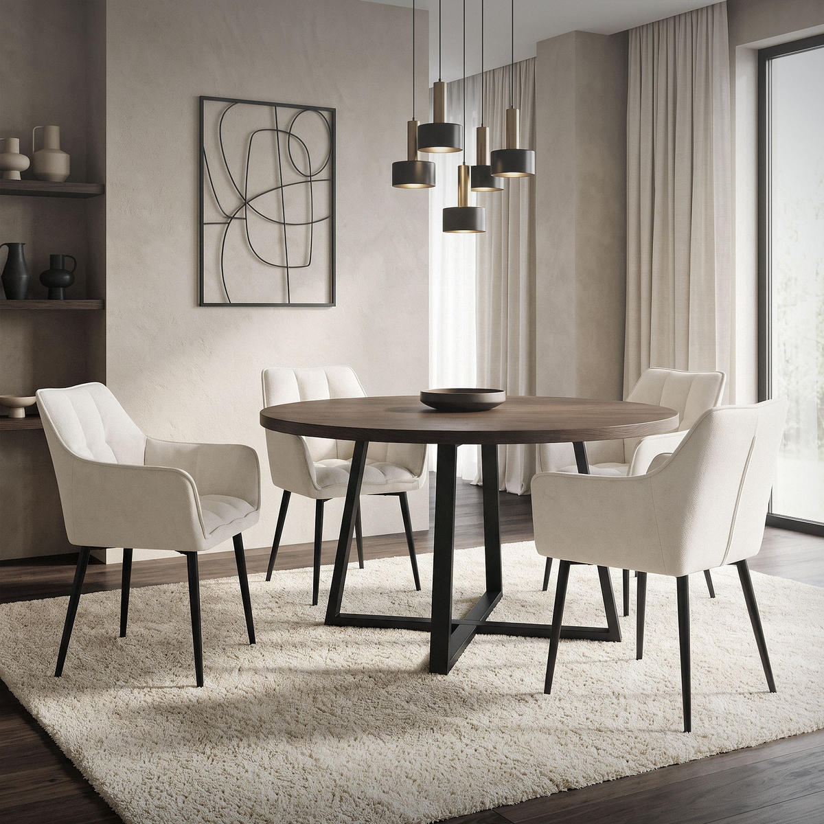 JÍDELNÍŽIDLA, SADA 4 KS, krémová froté látka - černá/krémová, kov/textil (63/90/57cm) - ML-DESIGN