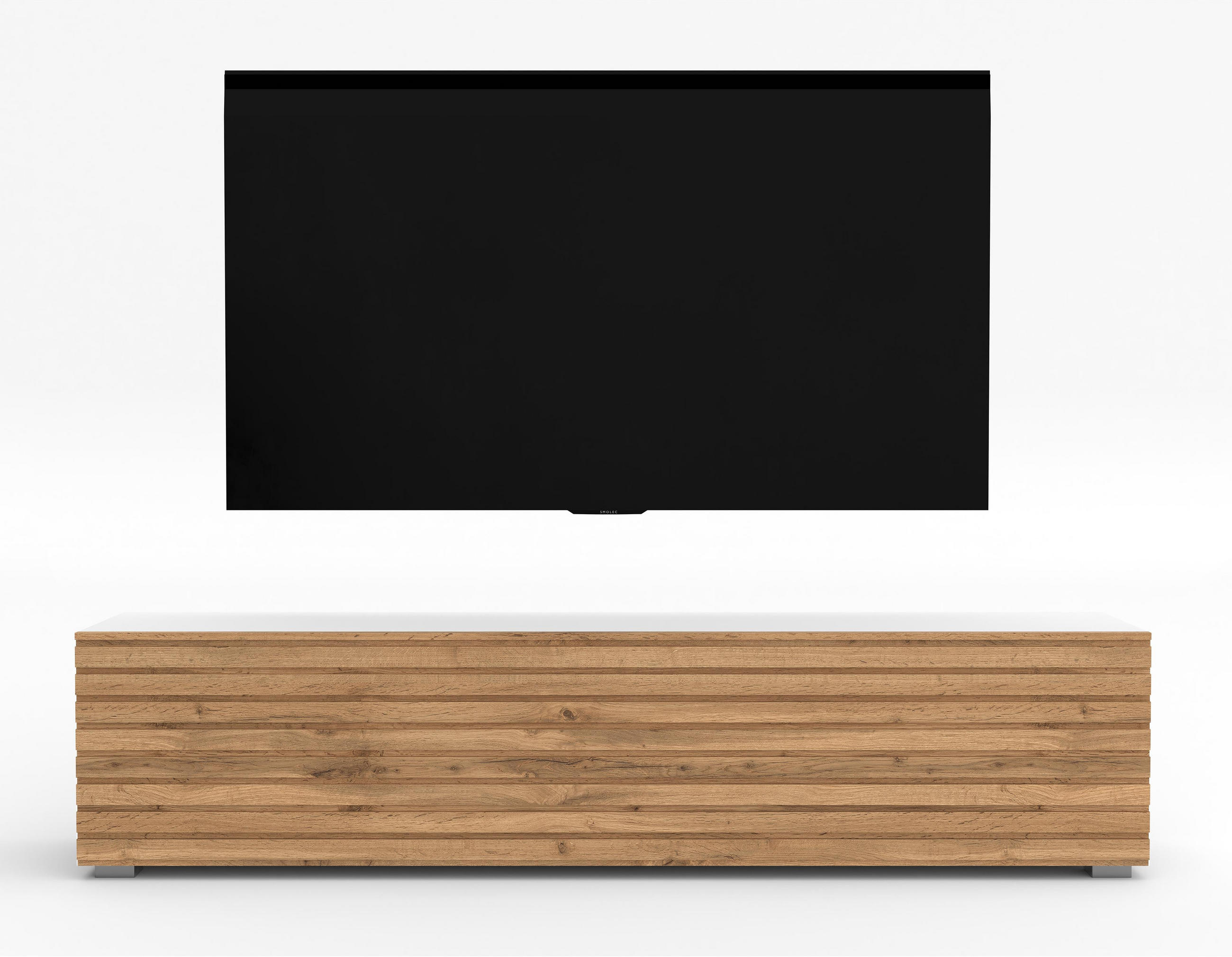 LOWBOARD ZIVOLLI 160 Weiß, Wotan Lamellen 160/36,5/40 cm – Hängend und Stehend - Hellbraun/Weiß, Holzwerkstoff/Kunststoff (160/36.5/40cm) - AX Living