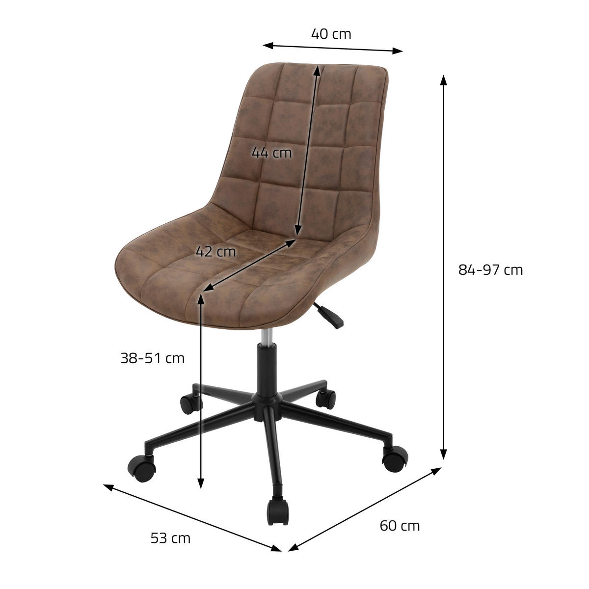BÜROSTUHL Kunstleder braun - Braun, Metall (53/97/60cm) - ML-DESIGN