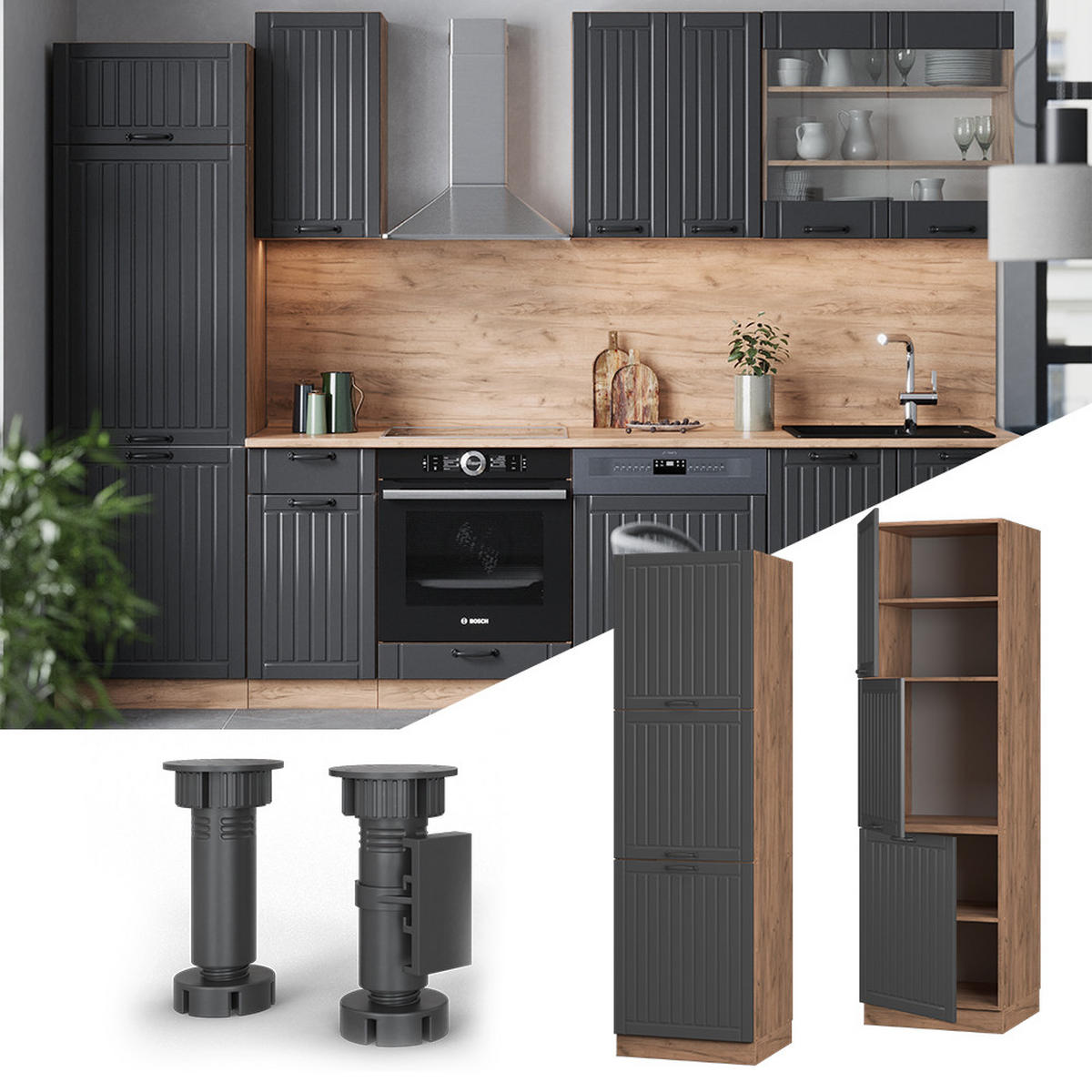 Honigeiche/Dunkelgrau, Holzwerkstoff (60/206.8/58cm) - Vicco