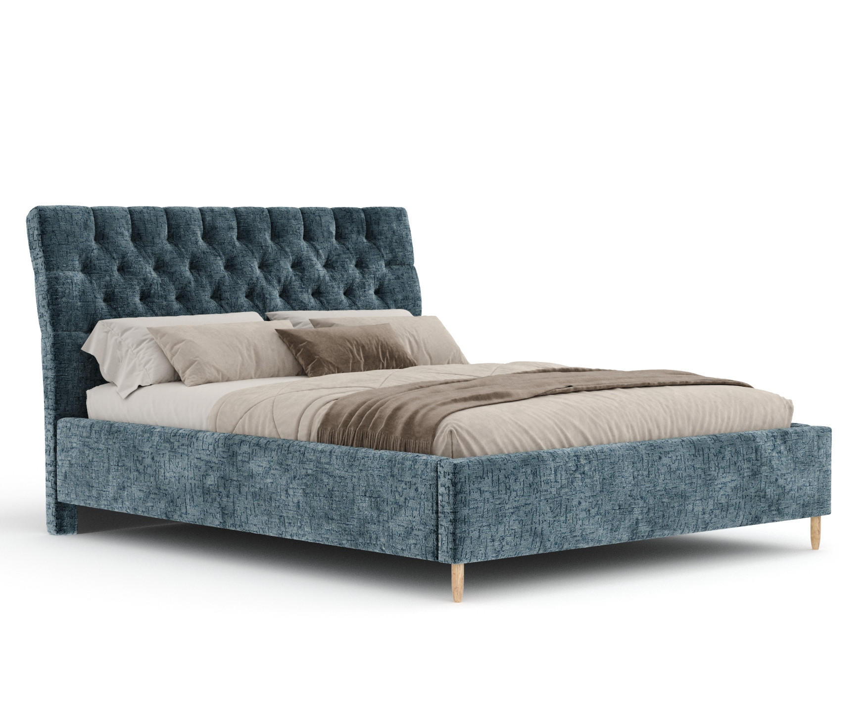POLSTERBETT Vezzola Blau 160/200 cm im Chenille-Stoff - Blau/Naturfarben, Holz/Holzwerkstoff (160/200cm) - Maison de Reve