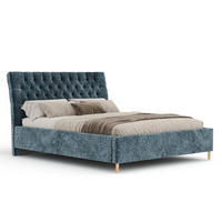 POLSTERBETT Vezzola Blau 160/200 cm im Chenille-Stoff - Blau/Naturfarben, Holz/Holzwerkstoff (160/200cm) - Maison de Reve