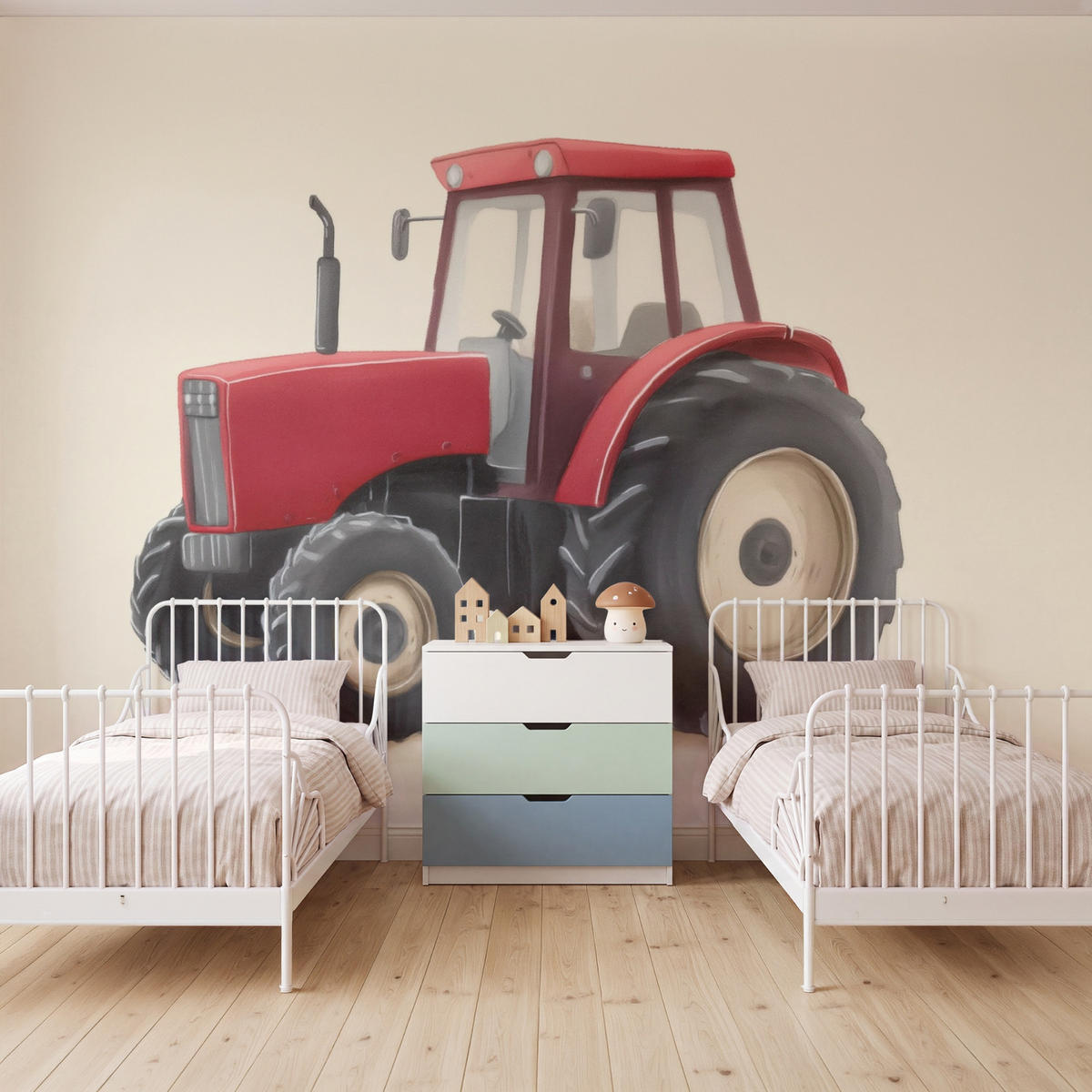 KINDERTAPETE - Traktor - Minimalistisch - Illustration - Rot - 400x300 cm - Rot, Papier (400/300cm) - OnlyWow