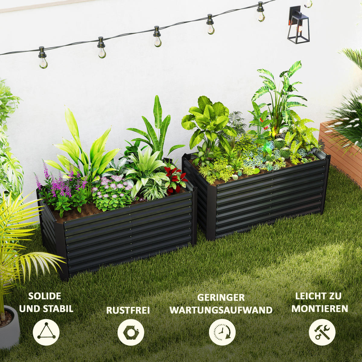 HOCHBEET-SET, aus Verzinkter Stahl, für Terrasse - Dunkelgrau, Metall (60/60/120cm) - Outsunny