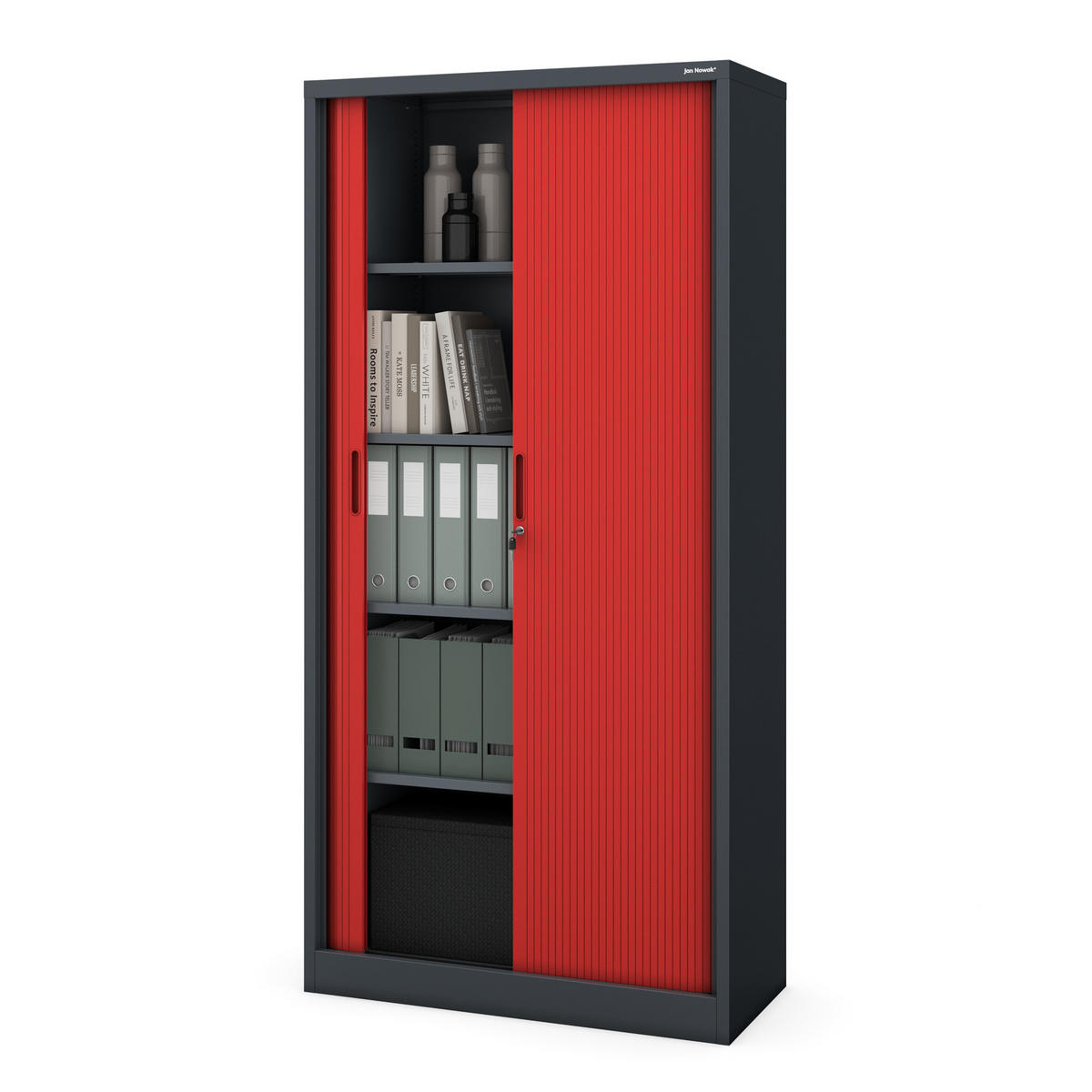 ROLLADENSCHRANK DAMIAN - Anthrazit/Rot, Metall (90/185/45cm) - Jan Nowak