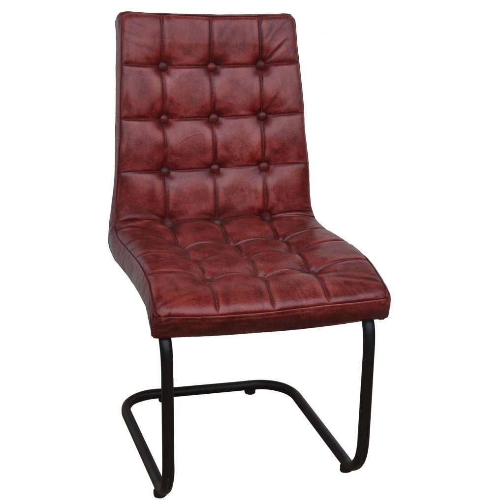 STUHL mit braunem Leder bezogen 41x50x94 cm - Rot, Metall (41/94/50cm) - Wanderlust